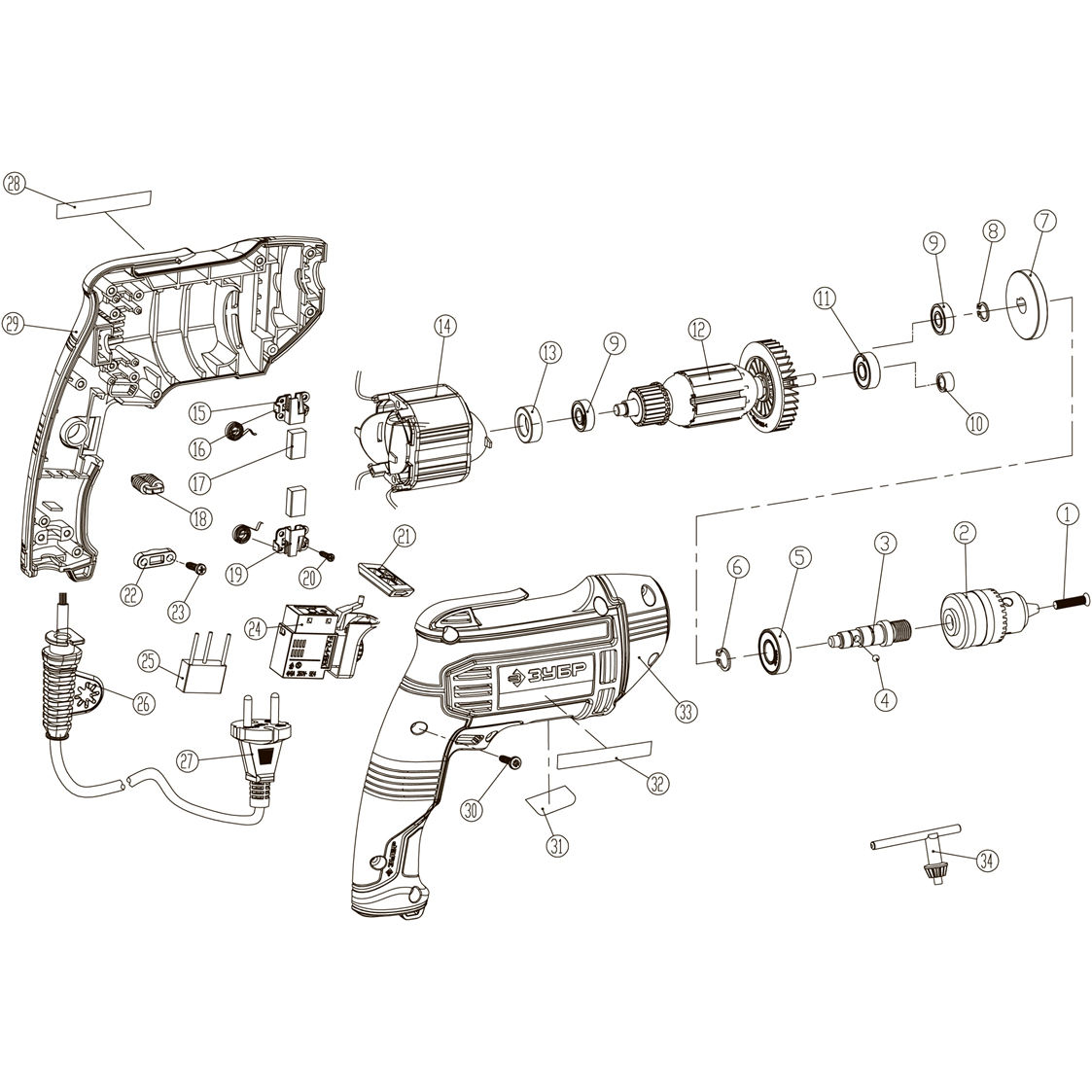 Дрель реверсивная ЗД-П550 ЭР